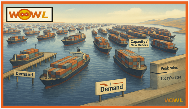 A large group of cargo ships in the water
AI-generated content may be incorrect.